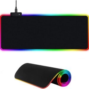 E T EASYTAO RGB Gaming Mousepad de Escritorio, Alfombrilla con Luz Led para Teclado y Ratón, Goma Impermeable con Base Antideslizante, 14 Luces Circulables, Tamaño de 300x800x4mm